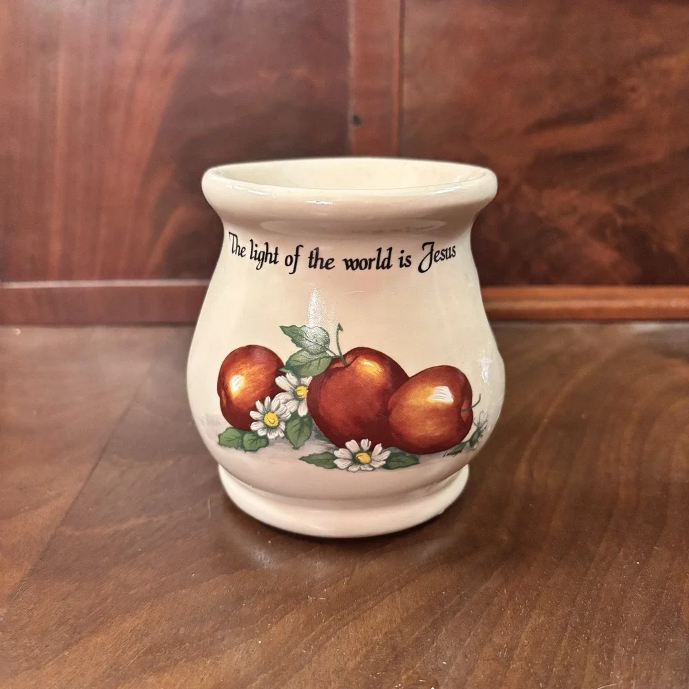 Yesteryears Pottery Marshall Texas Oil Wax Tart Warmer Apples Jesus‎ Candle